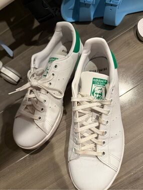 adidas White Sneakers with Green Heel Tab